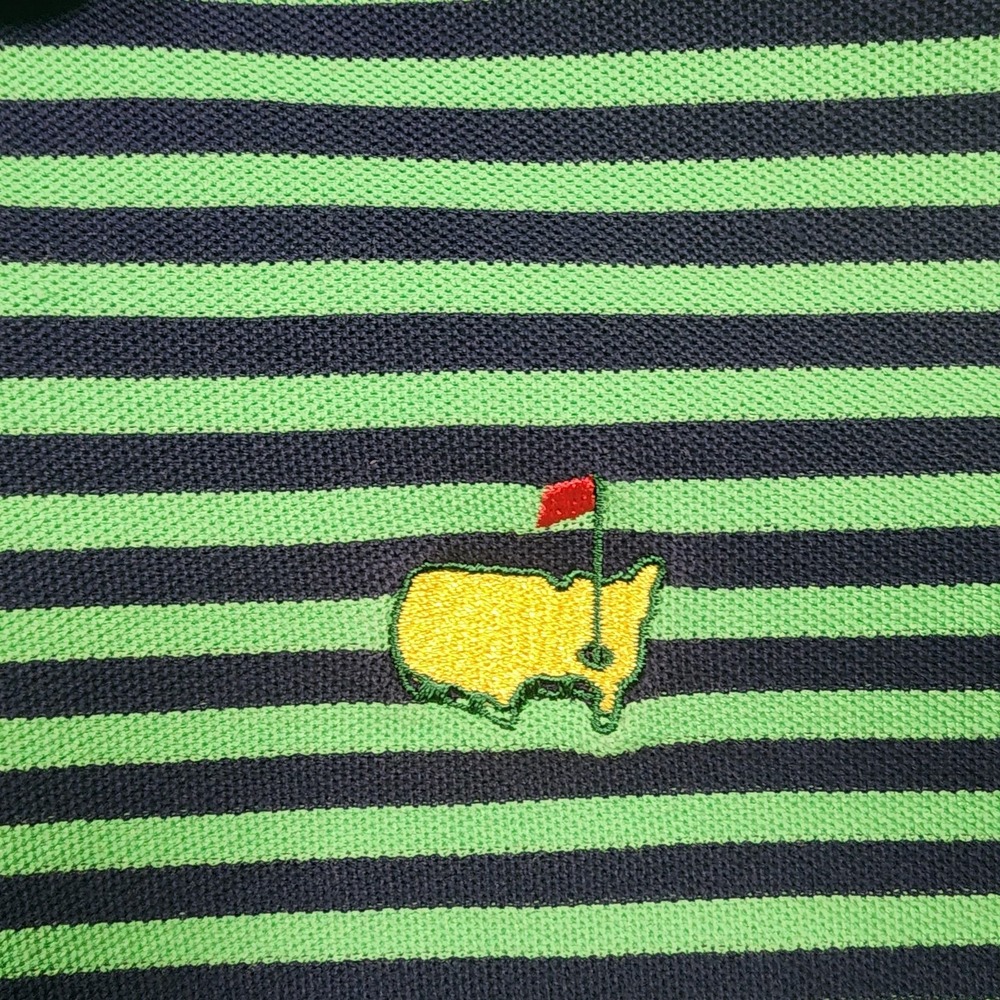Masters Collection Polo Shirt Mens XL Green Navy Stripe Masters Golf Pima Cotton - Picture 2 of 11